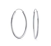 Thin Simple Minimalist Round Shaped Endless Continuous Tube Hoop Earrings For Women Teens .925 Sterling Silver 1 Inch Diameter