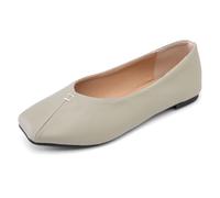 Thin Sole & Pebbled Leather Ballet Flats for Women (Sizes 32-54) 1cm Square Toe Slip-On Shoes - Lightweight Wide Fit Spring & Fall,Sage Green,14 UK