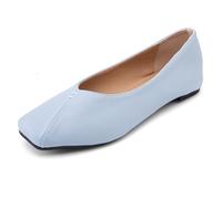 Thin Sole & Pebbled Leather Ballet Flats for Women (Sizes 32-54) 1cm Square Toe Slip-On Shoes - Lightweight Wide Fit Spring & Fall,Sky Blue,14 UK