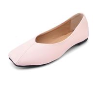 Thin Sole & Pebbled Leather Ballet Flats for Women (Sizes 32-54) 1cm Square Toe Slip-On Shoes - Lightweight Wide Fit Spring & Fall,Blush Pink,14 UK
