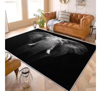 Thin Stain Resistant Area Rug Anti-Slip Floor Carpet Living Lounge Bedside Animals Elephants Portraits Soft Rugs for Bedroom - Easy Clean Non Shedding Black And White Carpets Washable 160x230 cm