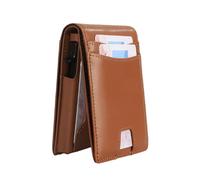 Thin Swiping Blocking Genuine Leather Wallet for Men with Closure and Quick Card Ejection for Travel Use Genuine Leather Wallet, Apricot, Mass Beauty