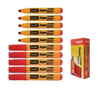 Thin Thick Marker Pens, RED, Chisel Tip, VAI-OKX Broad Markers, Pack of 10, Ideal for Write Draw Mark Sketch, School Office Use, iVAIDEX Black Ball Pen