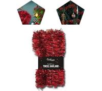 Thin Tinsel Garland for Christmas Decoration- 50 Feet| Xmas Metallic Decor for Outdoor Indoor Use| Backdrop Red Tinsel for Halloween, New Year Party