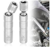 Thin Wall Spark Plug Socket, 2Pcs Magnetic Spark Plug Socket Set, Magnetic Universal Joint Flexible Spark Plug Remover(14mm&16mm)