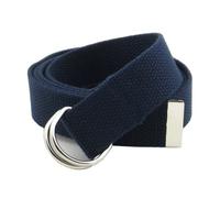 Thin Web Belt Double D-Ring Buckle 1.25" Wide with Metal Tip Solid Color, Navy, 28-32W /S-M