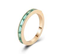 Thin Wedding Band, Pre Engagement Ring Eternity with Green Baguette Shape Lab Created Emerald 18K Yellow Gold Size P 1/2