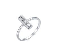 Thin Wedding Band, Silver Ring Band Geometric with Rectangular Shape Lab Created Diamond Pt950 Size I 1/2