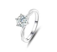 Thin Wedding Band, Silver Rings for Women Hands Twisted Thin Solitaire Ring with 6 Claws Round Moissanite 1ct Platinum Size Q 1/2