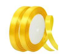 Thin Yellow Ribbon 10mm Satin Ribbons for Gift Wrapping,2x22m Wrapping Ribbon Balloon Cake Ribbons Silk for Crafting,Christmas,Wedding,Hair Bows,Bouquets,Cake Decorations