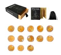 THINCAN 13Pcs Glass Symbol Stone Energy Gemstones Engraved Symbol Pocket Stone Meditations Gifts For Women Men Irregular Divination Runes Stone