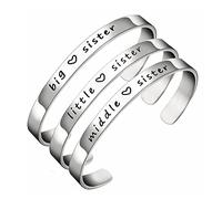 THINCAN 3 Sister Big Sister Middle Sister Little Sister Cuff Bangle Gifts for Family Sisters Best Friend 3 Pcs
