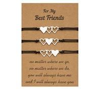 THINCAN 3xMatching Heart Long Distance Bracelets Sister with Card Promise Relationship for Friend Family