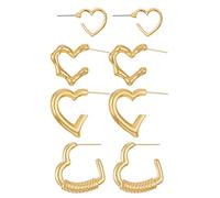 THINCAN 4 Pair Geometric Heart Earrings Irregular Love Heart Ear Rings Simple Ear Buckle Fashionable Jewelry for Daily & Parties