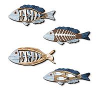 THINCAN 4Pcs Natural Wood Fish Wall Hanging Artwork Coastal Theme Decorative For Kitchen Dining Room Wooden Decorative Fish Art