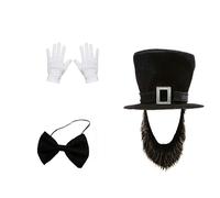 THINCAN Abrahams Lincolns Costume Set Hat Beard Necktie Halloween Presidents Day Outfits Lincolns's Birthday Patriotic Costumes Abrahams Lincolns Costume Accessories