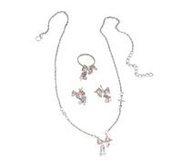 THINCAN Beautiful Rhinestones Bowknot Necklace Lovely Crystal Bowknot Earrings Enhancing Your Look With A Touch Of Sparkles