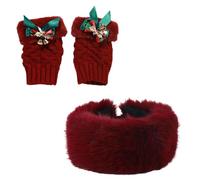 THINCAN Christmas Santa Clause Costume Accessories Cosplay Half Gloves Furry Russian Hat Party Dress Up Festival Holiday Decors Christmas Costume Set For Women Girl