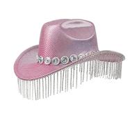 THINCAN Cowboy Hat Women, Glitter Diamond Fringes Cowboy Hats for Disco Party Female Shimmering Cowboy Hats Western Party Hat Male Windproof Hat