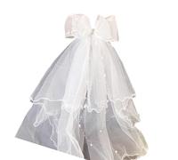 THINCAN Delicate White Bow Veil Headpiece For Girls First Communion Adjustable Clip Lightweight Tulle Dress Accessories White Tulle First Holy Communion Veil