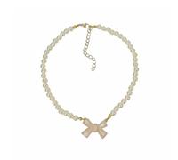 THINCAN Elegant Bowknot Pendant Collar Necklace Vintage Pearl Chain Choker Simple Clavicle Chain Fashion Neck Chain Jewelry Clavicle Chain Necklace Pearl Chain Girls Gifts Unique Design
