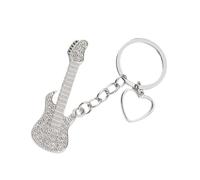 THINCAN Elegant Hollow Metal Guitar Keychain with Rhinestones Detailing Handmade Key Chain Metal Keyring for Music Lovers Bag Charm