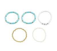 THINCAN Flower Bangle Clay Bead with Imitation Pearls Charm Colorful Bangles Soft Clay Pottery Layering Wristband Beads Charm Wrist Jewelry Stylish Arm Chain Candy Color Unique Design Hand