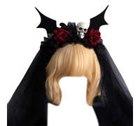 THINCAN Gothic Rose Hairband With Veil For Women Cosplay Party Costume Day Of The Death Hair Clip Halloween Hair Accessories Dark Flower Headband Gothic Headband Halloween Costume Accessory