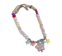 THINCAN High-Grade Crystal Beaded Candy-Colored Star Necklace Handmade Round Bead Necklace Clavicle Chain