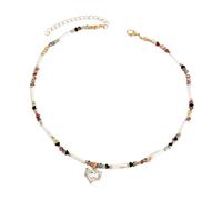 THINCAN Lightweight Glass Bead Necklace With Heart Pendant & Adjustable Chain For Casual Holiday Accessories Elegant Irregular Pearls Necklace