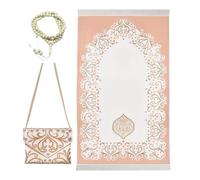 THINCAN Muslims Prayer Rug With Bag And Beads For Men And Women Ramadans Gift Portable Mat For Eid Travel Pray Muslims Prayer Rug Set With Bag Beads