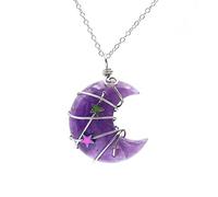 THINCAN Natural Crystal Pendant Necklace Moon Shape Charm Clavicle Chain Mineral Jewelry Stone For Unisex Jewelry