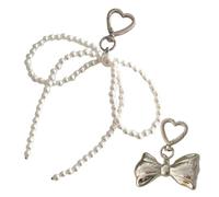 THINCAN Practical Bowknot Ties and Pearls Keychain Charm Pendant Set Sturdy Alloy Bag Ornaments for The Modern Woman Daily Use Pearls Bag Pendant