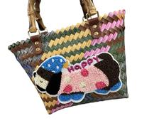 THINCAN Retro Striped Dachshund Dog Handbag Large Capacity Beach Bags Fashion Pet Lover Bag For Commuting Or Shopping Stylish Women's Handbag