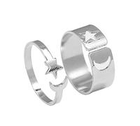 THINCAN Rings, 2 Pieces Matching Moon Star Rings Symbolize Love for Lovers for Daily Wearing Party Dinner for Adjustable