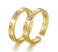 THINCAN Rings, 2Pcs Adjustable Open Rings Sun and Moon Set Colorful Vintage Couples Stylish Jewelry Ornaments
