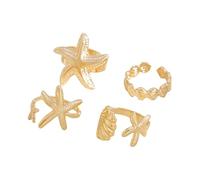 THINCAN Rings, 4pcs Hot Day Jewelry Set Adjustable Marine Rings Starfishes & Shell Design Women's Fashion Alloy Gold Silver Tones
