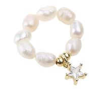 THINCAN Rings, Fashion Jewelry Stretch Sweet Korean Temperament Simlated Pearls Gold Color Beads Star Heart For Women Finger