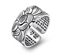 THINCAN Rings, Six-character Buddhist Heart Scripture Retro Glossy Wide-faced Men's and Women's Open