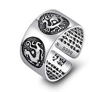 THINCAN Rings, Six-character Buddhist Heart Scripture Retro Glossy Wide-faced Men's and Women's Open