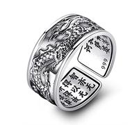 THINCAN Rings, Six-character Buddhist Heart Scripture Retro Glossy Wide-faced Men's and Women's Open