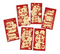 THINCAN Set Of 6 2026 Luck Money Packets Foils Horse Design Frosted Texture Chinese Festival Currency Containers Gold Foils Red Packets