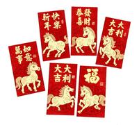 THINCAN Set Of 6 2026 Luck Money Packets Foils Horse Design Frosted Texture Chinese Festival Currency Containers Gold Foils Red Packets