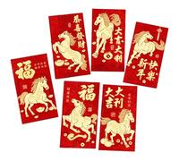 THINCAN Set Of 6 2026 Luck Money Packets Foils Horse Design Frosted Texture Chinese Festival Currency Containers Gold Foils Red Packets