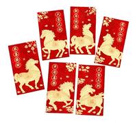 THINCAN Set Of 6 2026 Luck Money Packets Foils Horse Design Frosted Texture Chinese Festival Currency Containers Gold Foils Red Packets