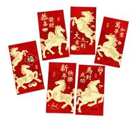 THINCAN Set Of 6 2026 Luck Money Packets Foils Horse Design Frosted Texture Chinese Festival Currency Containers Gold Foils Red Packets
