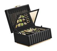 THINCAN Sophisticated Jewelry Casket Portable Square Jewelry Display Case 2 Levels Storage Container with Metal Clasp Storage Solution
