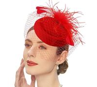 THINCAN Stage Performances Veil Transparents Exquisites Headwear Multifunctional Veil Suitable for and Parties Cocktail Hat Red