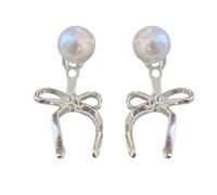 THINCAN Trendy Pearl Bow Earrings for Women Minimalist Fashion Jewelry Sweet Bowknot Ear Studs Drops Wedding Valentines Day