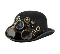 THINCAN Vintage Riveted Dome Hat With Interchangeable Goggles And Compasses Accessories For Cosplay Party Hat Concert Commute Black Felts Steampunk Accessories